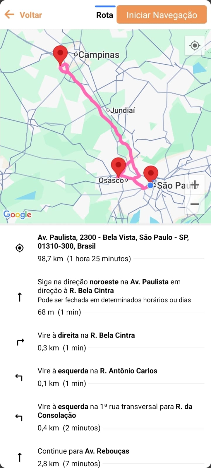 Roteirização e rotas no App Vendedores